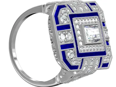 Antique Art Deco Sterling Silver Sapphire Diamond Ring 3D print model