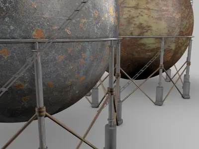 Gas-Storage-Tank two rusty water towers 3D model