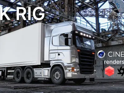 Truck rig with dry freight box trailer for Cinema 4D 3D model