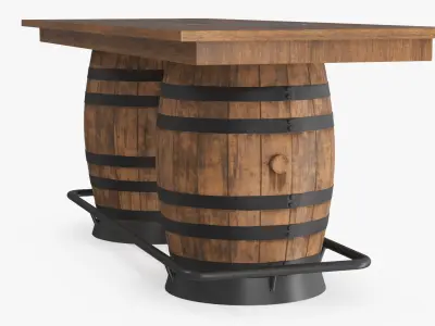 Barrel Pub Table with Two Barrels Light Brown 3D model