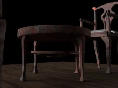 3D Historic Table and Chair Set - for game assets and Animation Free low-poly 3D model
