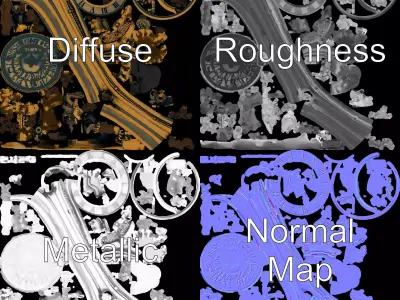 Antique Brass Pocket Watch model pack Low-poly 3D model