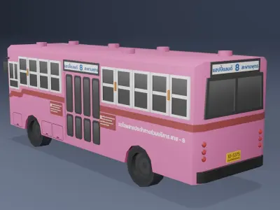  Pink Thai bus Low poly Low-poly 3D model