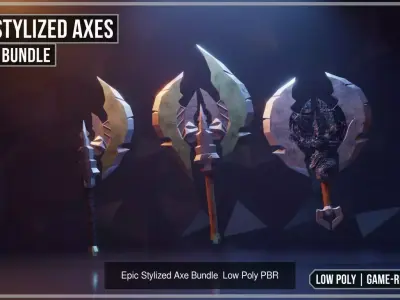 10 Low Poly stylized axes Game ready 3D Model Pack