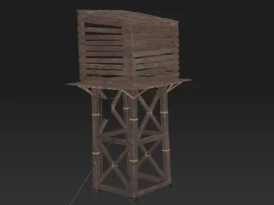 Wooden Medieval Watchtower-Plus Probs And Texture-Game Ready Low-poly 3D model