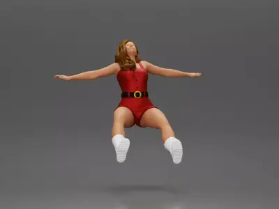 Woman in outfit stretching arms wide while sitting on motorcycle 3D print model