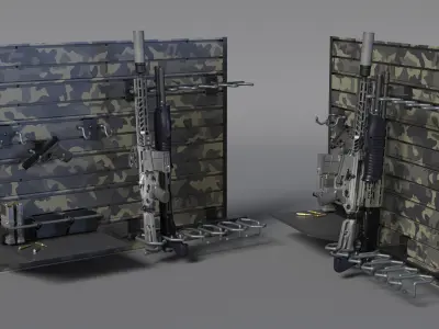  Gun Rack Woodland Camouflage with Weapons 