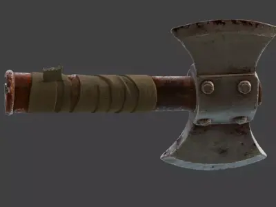Post-Apocalyptic Rusted Battle Axe 3D Model Low-poly 3D model