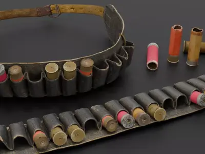 Old hunting cartridge belt Low-poly 3D model
