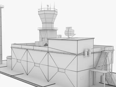 Airport Terminal - Control Tower  Low-poly 3D model
