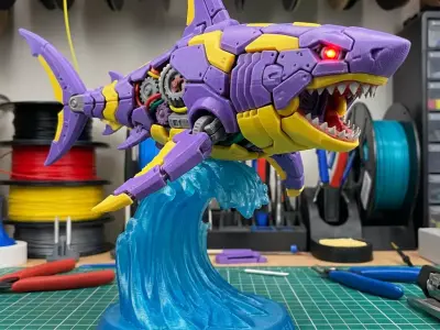 Mecha Shark Attack Statue  Sci-Fi Ocean Figure 3D print model