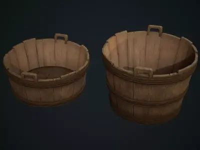 Wooden Wash Pail Low-poly 3D model