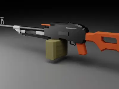 PKM Machine Gun Low-Poly Model Game-Ready Low-poly 3D model