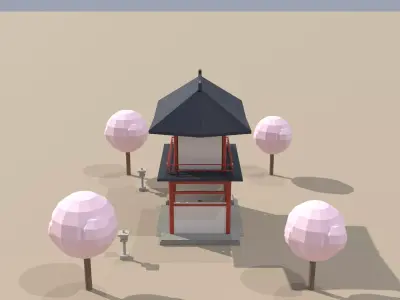 Japanese Romon Two-Story Temple Gate 3D Model Low Poly Low-poly 3D model