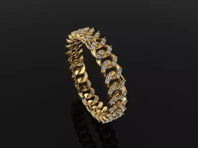Cuban Link Diamond Band Ring SIZE 8 3D print model