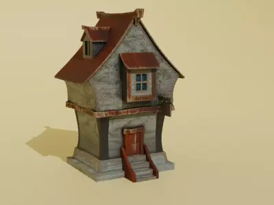 Medieval House Low-poly 3D model 5