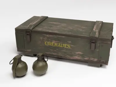 Military Box and Grenades Low-poly 3D model