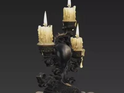 Gothic Skull Candelabra Ornate Baroque Triple Candle Holder 3D model