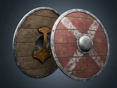 Slavic round wooden shield Low-poly 3D model