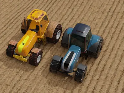 Tractor 3D model two tractors in field 3D Model Pack