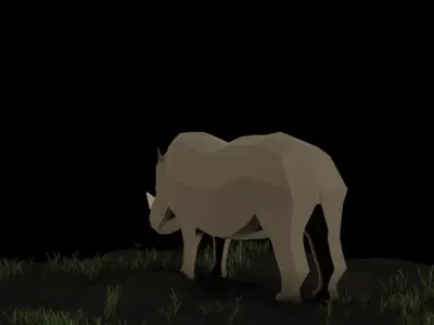 Low Poly Rhinoceros rhino in grass at night Low-poly 3D model