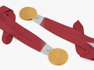 Official Paralympic Winner Gold Medal Red Strap 3D model