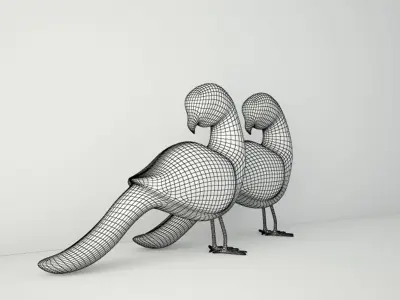 Rustic Carved Painted Parrots 3D model