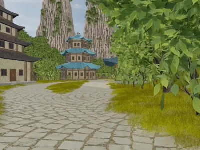 Mountain Village Scene 3D model