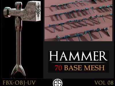 70 Models-Cold Weapons-Hammer Weapons-UV-Vol 08 Low-poly 3D model