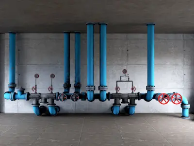 Pipeline2 pipes and valves 3D model