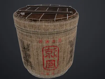 Lowpoly Traditional Japanese Sake Barrel  Low-poly 3D model