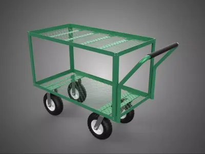 PUSHCART DOUBLE TIERS RACK DECK CASTER TROLLEY CART SHELF WAGON 3D model