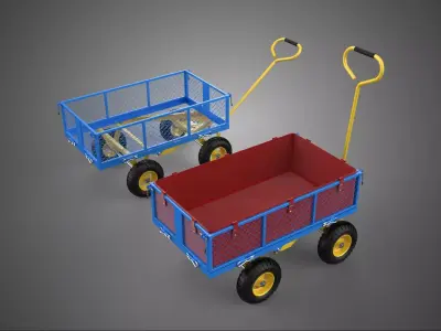 CAGE BED TRAY DUMP WAGON CART TROLLEY CARGO TRAILER BASKET SACK 3D model