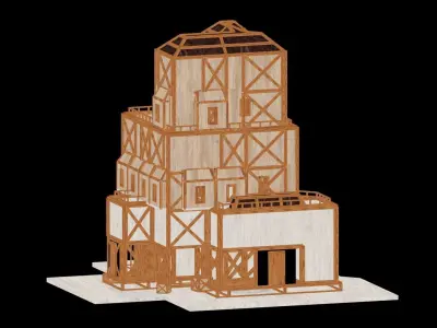 Medieval Low Poly Building Castle Wooden Village Stone House 12 Low-poly 3D model
