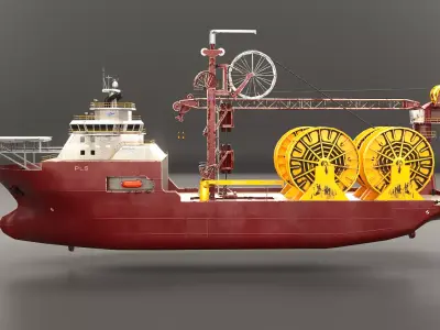 Offshore Aged Pipe Layer Vessel - PBR Subsea Construction Ship Low-poly 3D model