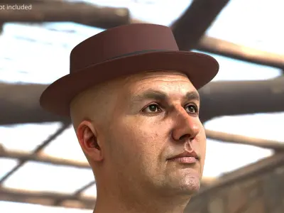 Pork Pie Hat Brown on Head 3D model