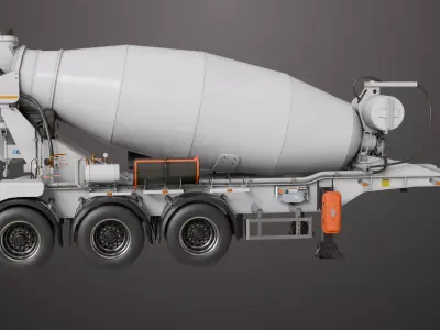 Cement Mixer White Trailer Rigged All PBR Unity UE Textures Low-poly 3D model