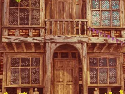 Stylized Medieval Town low-poly 3D scene Low-poly 3D model