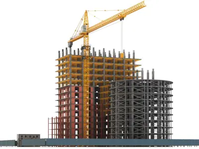  Detailed Construction Site With Crane 