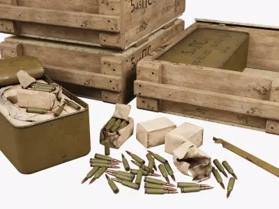 Military Ammunition Crate and Zinc Set Low-poly 3D model
