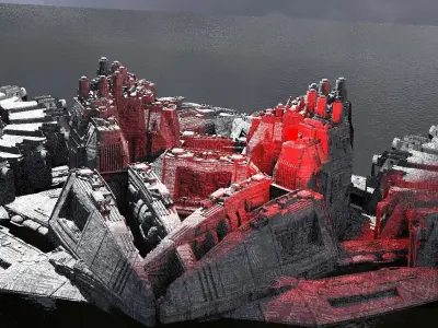 Sci-Fi dark Platforms Floating Kitbash 2 3D model