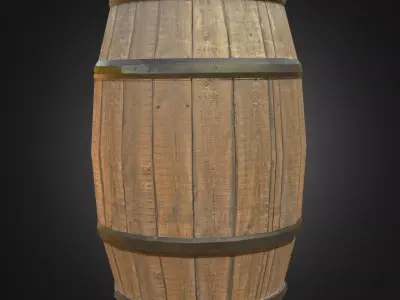 Wooden Barrel Low-poly 3D model 6