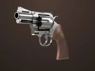 Revolver 05 Small Silver All PBR Unity UE Textures Low-poly 3D model