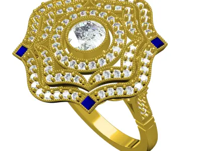 Antique Floral Design Art Deco Engagement Ring 3D print model