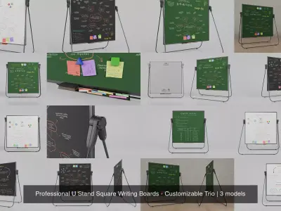 Professional U Stand Square Writing Boards - Customizable Trio 3D Model Pack