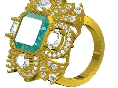 Antique Emerald Art Deco Ring 3D print model purchase