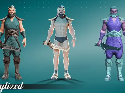 3D Stylized Male Character Warrior - Armored - Rigged Low-poly 3D model
