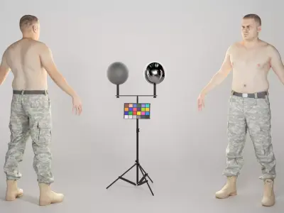 Shirtless military man in A-pose 327 Low-poly 3D model