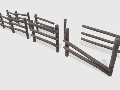 Log Fence assets Low-poly 3D model