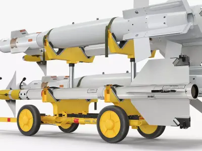 Missile Deck Cart with Training Missiles 3D model